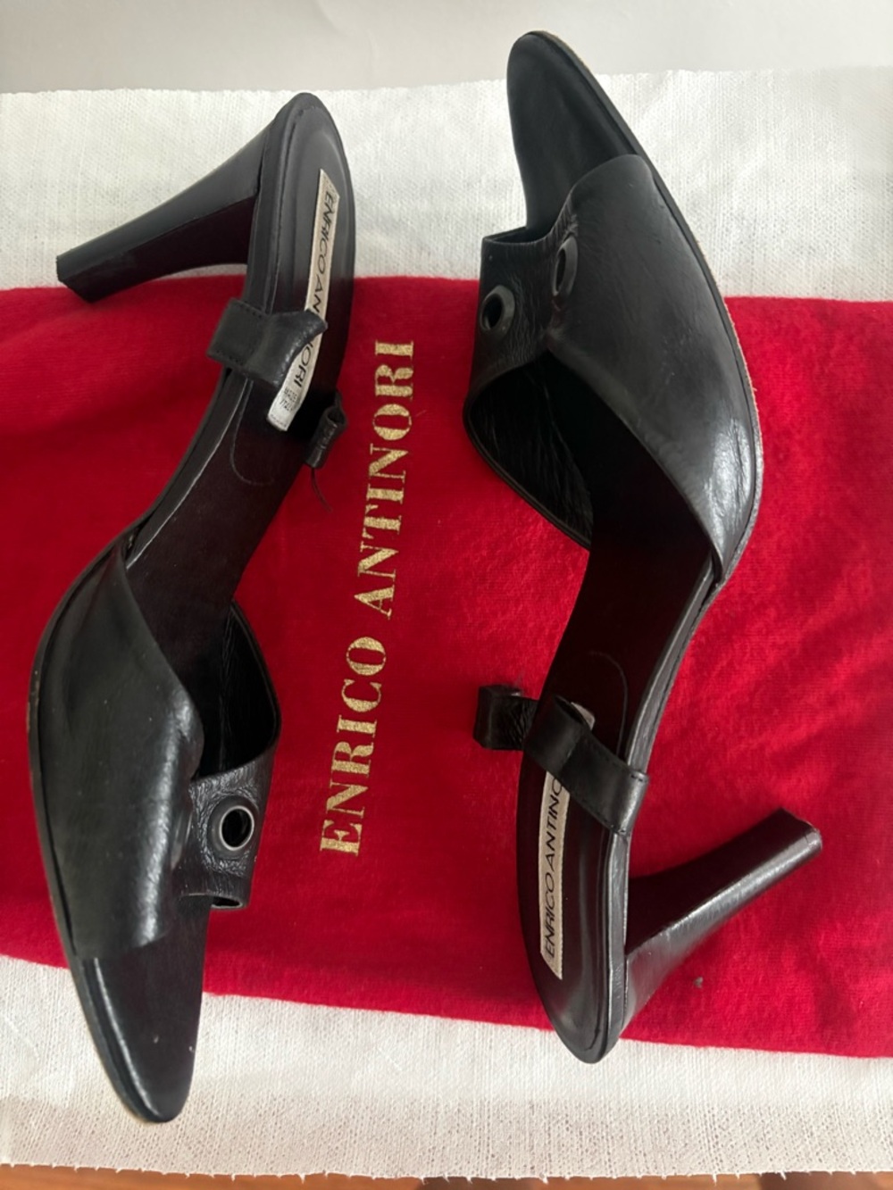 Vintage Enrico Antinori Black Leather strapped Heels - Picture 7 of 16
